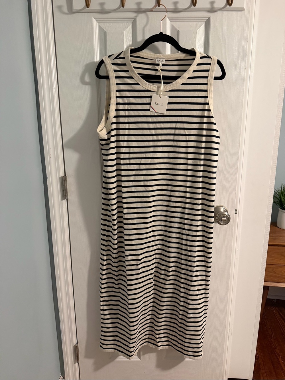 KULE Black & White Striped Sleeveless Midi Dress